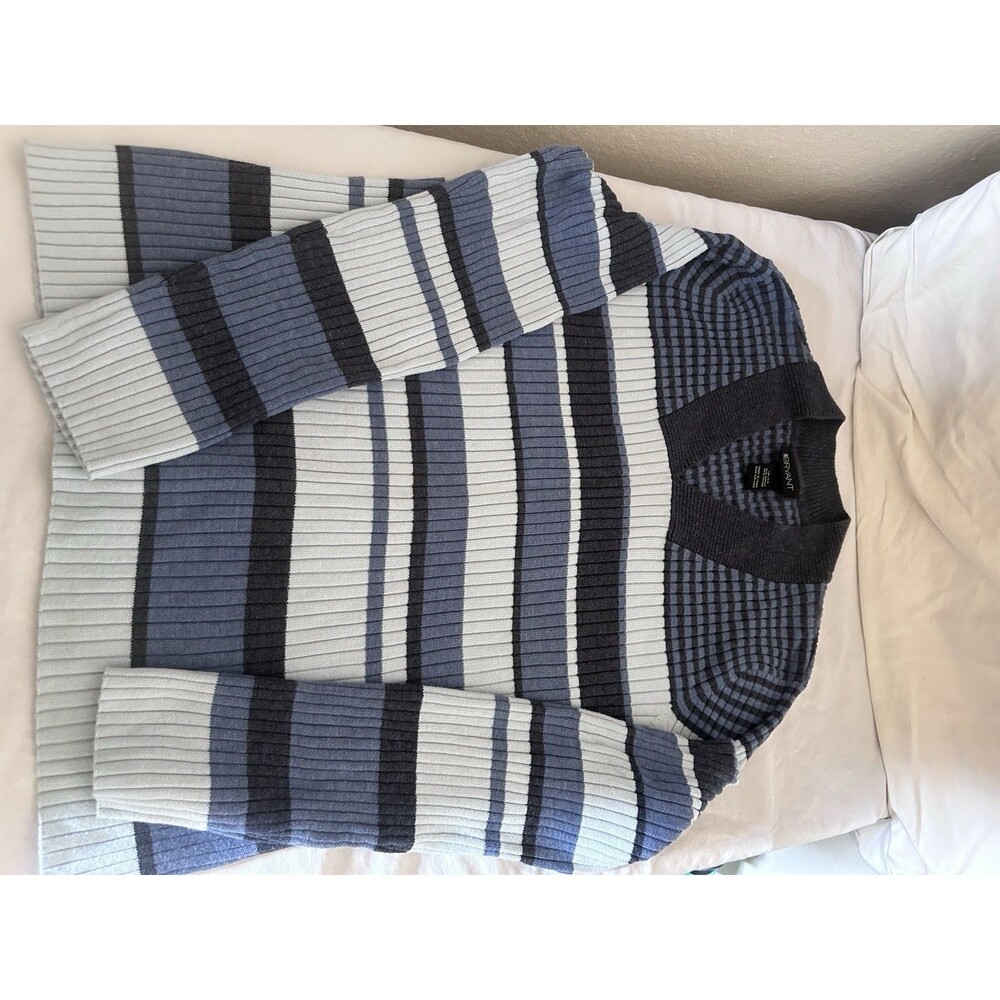 Grunge, Cottage Core Indie Striped, V-Neck Ribbed Knit Pullover, 18/20